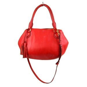 J.CREW RED GENUINE LEATHER THREE COMPARTMENTS HOBO SHOULDER BAG SATCHEL PURSE